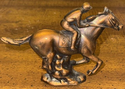 Vintage Metal Copper Brass Horse Jockey Horse Derby Horse Race Figurine - Image 1 of 4