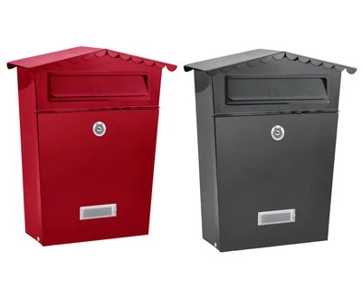 NEW LARGE STEEL POST BOX POSTBOX LOCKABLE OUTSIDE LETTER MAIL WALL MOUNTED KEYS - Image 1 of 2