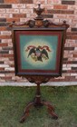  Large Antique 19thC Beaded Embroidery American Eagle & Shield Walnut Screen