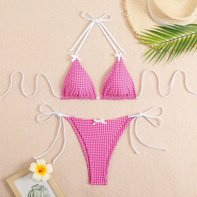 Mujeres Sexy Bikini Brasileño Moño Traje de Baño Punto Traje de Baño Cuerda Trajes de Baño Foto 1 de 4