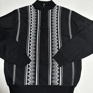 STACY ADAMS HERREN 1/4 REISSVERSCHLUSS PULLOVER HAHNENTRITT GESTREIFT GEMUSTERT GRÖSSE MEDIUM - Bild 1 von 3