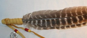 Smudging Feather Leather Hand Wrapped  12 -14"  Turkey Feathers w/ Beads Wand - Picture 1 of 1