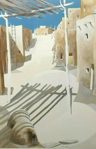 JAMES HARRILL LISTED AMERICAN PENCIL Sd LE LITHOGRAPH "SHADOWS & PUEBLOS" FRAMED - Picture 1 of 12
