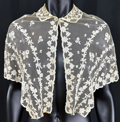 Apliques de encaje victoriano Limerick bordado red Fichu chal cuello capa Pelerine Foto 1 de 4