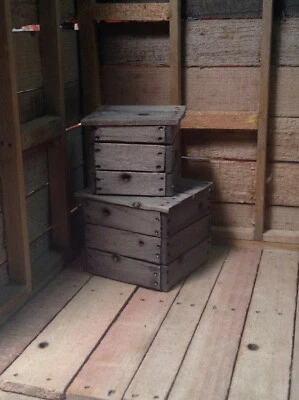 THINGS FOR YOUR OTHER HOUSE Miniature Rustic Wood Crates 2 Pieces 1:12 Dollhouse Action Figure Diorama
