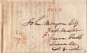 Stampless FLS twice-used, turned, "FREE" Postmasters, Lockport-Seneca Falls 1837 - Picture 1 of 4