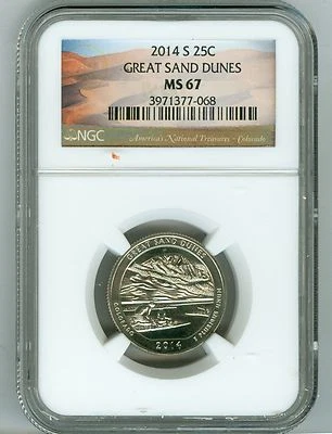2014-S NGC MS67 GREAT SAND DUNES 25c ATB PARKS LOGO QUARTER, 2ND FINEST REGISTRY - Image 1 of 3