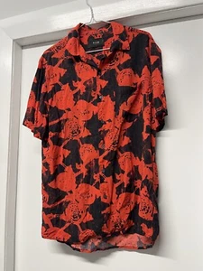 Neuw Red And Black Print Button Up T-shirt Size Small - Picture 1 of 5