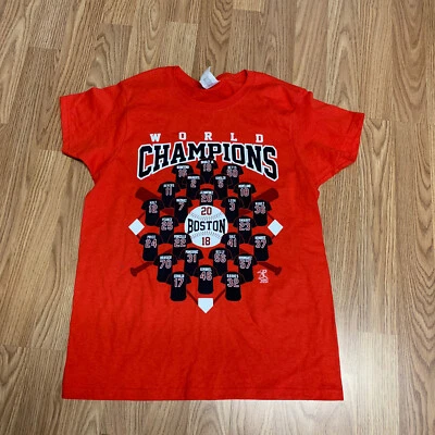 Gildan Boys T Shirt sz S Red Short Sleeve Boston Red Sox World Champions 2018 - Image 1 of 4