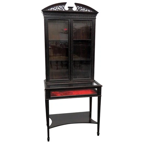 Rare 19th Century English Walnut Jewelery Watch Store Display Cabinet Velvet Cover