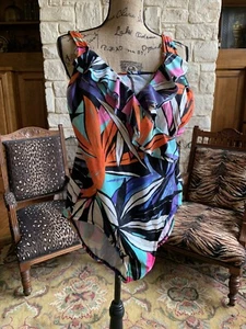 Tropical Pink Orange Blue Black White Swim Suit One Piece L XL - Picture 1 of 12