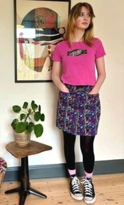Womens Skirt Retro 80s 90's A Line Indie Psychedelic Print stretch Run & Fly - Picture 1 of 9