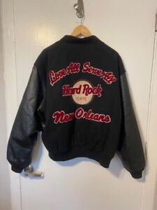 Vintage Hard Rock Cafe Jacket Mens Large Black New Orleans Letterman Bomber