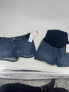 Isabel Maternity Women's Sz 4 Under & Over Belly Maternity Jean Shorts Set New - Picture 1 of 7