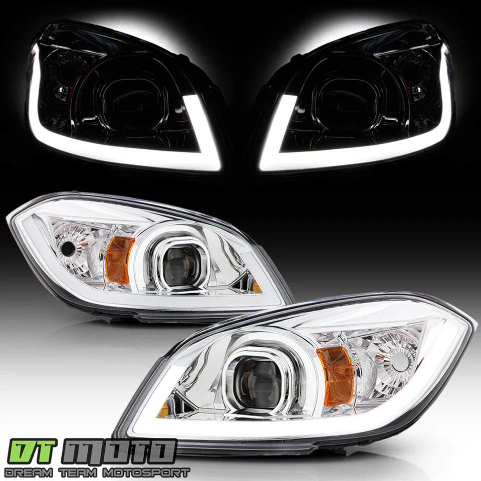 2005-2010 Chevy Cobalt 2007-2010 Pontiac G5 Chrome LED Tube Projector Headlights - Image 1 of 4