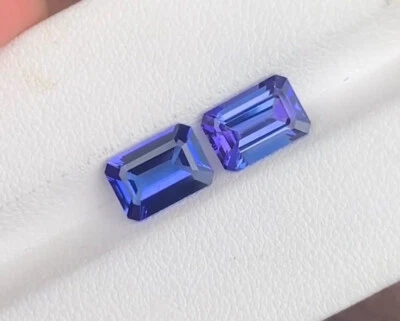 Par de piedras preciosas sueltas de tanzanita corte esmeralda natural de 4 quilates+ muy hermosas 9x6 Foto 1 de 3