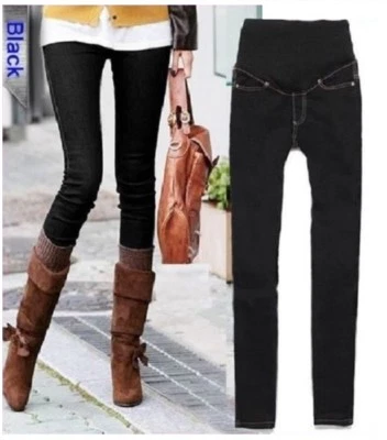 Maternity jeans OverBump Skinny Straight Leg Pregnancy Denim Pants Black blue - Image 1 of 4