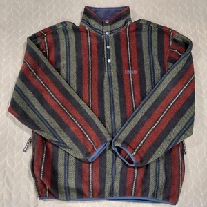Izod Sweater Mens M Striped Fleece Pullover 1/4 Snap Tartan Preppy 80s 90s VTG - Picture 1 of 16