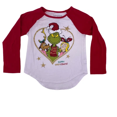 Jumping Bean Grinch Knit Kids T-Shirt Size 4 Happy Who-lidays Red Raglan Sleeves - Image 1 of 4