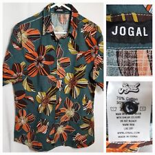Jogal Mens Hawaiian Floral Relaxed Button Down Shirt Short Sleeve Size L