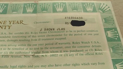 ROLEX SUBMARINER 16800  CERTIFICATO DI GARANZIA ORIGINALE 1977 - Immagine 1 di 3