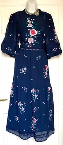 ASOS NAVY Embroidered FLORAL MIDI OCCASION PARTY DRESS SIZE 18 - Picture 1 of 7