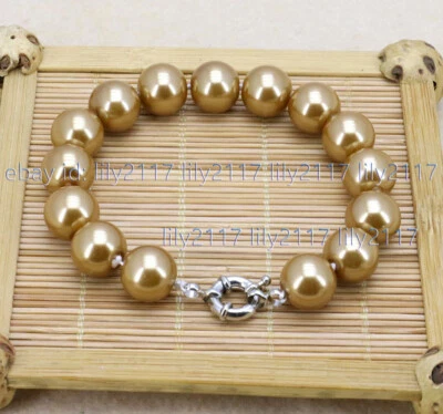 Fashion 8/10/12mm Multi-Color South Sea Shell Pearl Round Beads Bracelets 7.5'' - Image 1 of 4