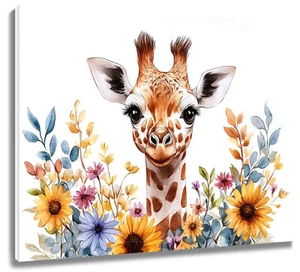 Yellow Sunflower Wild Animal Giraffe Abstract Wall Art for Bathroom Living Room - Picture 1 of 15