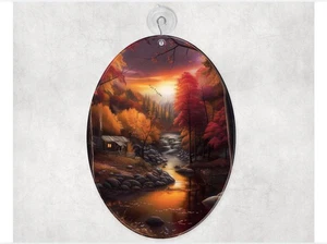 Cabin In The Woods Glass Suncatcher, 2 Shape Choices - Picture 1 of 4
