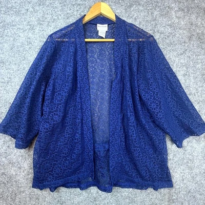 Cárdigan tejido abierto Bon Worth para mujer grande azul marino ganchillo boho festival Y2K Foto 1 de 4