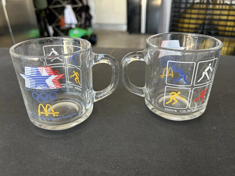 Pair 1984 Los Angeles USA Olympics Summer Games Anchor Hocking McDonalds Mugs 2  - Image 1 of 1