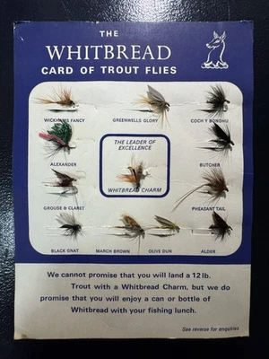 Rare Vintage Whitbread Card With Trout Fishing Lures / Fliegen / Fliegenfischen Set - Bild 1 von 4