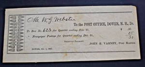 1867 Dover NH Mr Webster ricevuta per cassetta postale e giornale - Foto 1 di 4