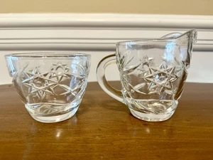 Vintage Anchor Hocking Star of David Glass Creamer & Sugar Set - Picture 1 of 8