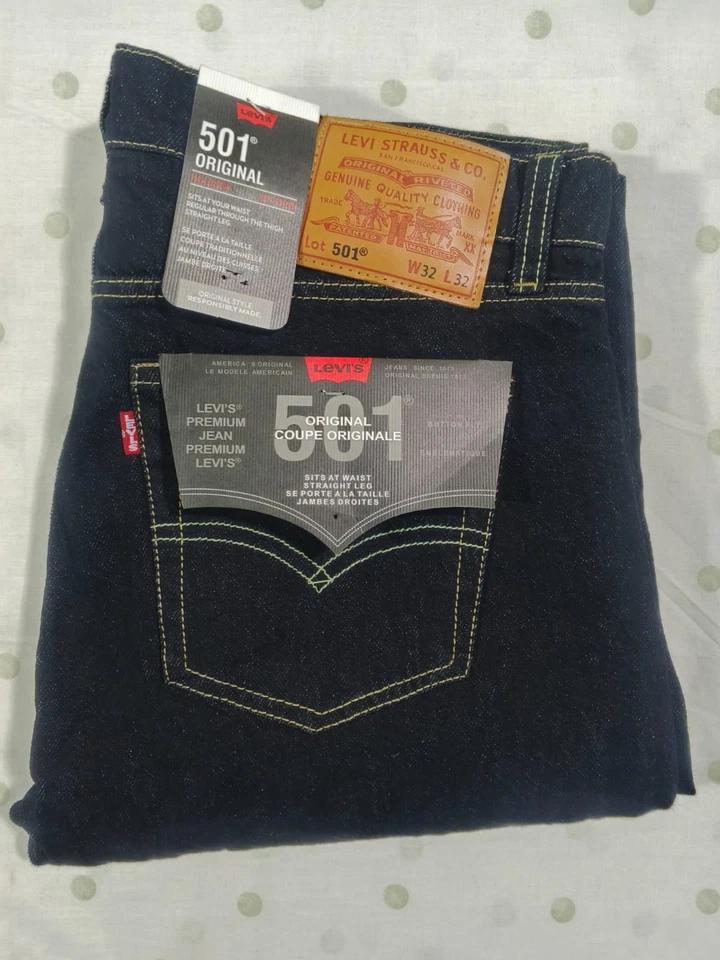 RINSE 501 BUTTON FLY DARK INDIGO ROCK COD MENS JEANS NEW WITH TAGS