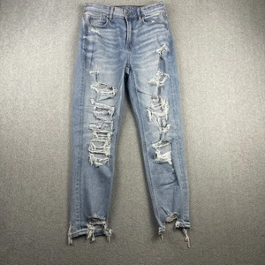 Jeans American Eagle para mujer 4 azules desgastados mamá jean elástico rasgado tiro medio - Imagen 1 de 11