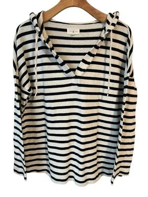 Lou & Grey 连帽运动衫长袖条纹女式小号轻便 — 第 1/4 张图片