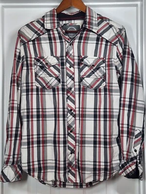 Camisa BKE Hebilla Para Hombre M Western Perla A Presión Botones Rojo Gris A Cuadros Manga Larga Foto 1 de 4