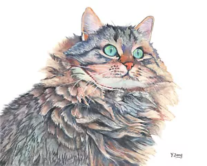 Giclee fine art print of gouache painting cat #1, animal 8"×10" - Picture 1 of 2