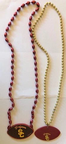 USC TROJANS FOOTBALL GOLD RED BEADED NECKLACE WITH FOOTBALL PENDANT CHARM, 30" Cover