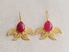 Handmade Gold Plated Artistic Designer Pink Onyx Stone Earring-E18-26-6