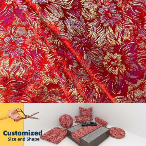Bu207*TAILOR MADE Cover/Runner/Fabric*Flower Red Fuschia Brocade Cushion Bolster