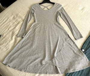 Art Class Girl’s Heather Gray Ribbed LS Tulip Wrap Fit Flare Midi Skater Dress L - Picture 1 of 12