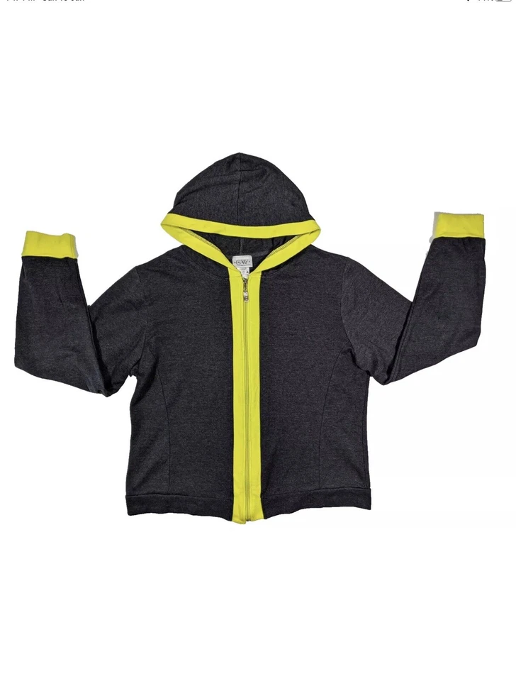 G.W. Sport Women Gray Yellow Zip Up Hoodie L/XL Tennis Yoga - Image 1 of 4