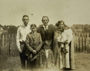 Family Standing By Fence B&W Photograph 2.5 x 4.5 - Picture 1 of 3