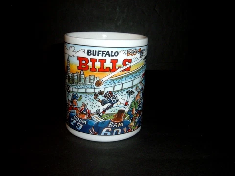 RARE Buffalo Bills Vintage Coffee Mug NFL Bruce Day Cartoon by Custom Edge Cover