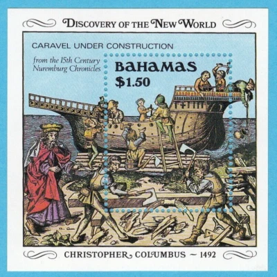 CHRISTOPHER COLUMBUS STAMP MINI SHEET 1989 DISCOVERY OF THE NEW WORLD SHIP MNH - Image 1 of 2