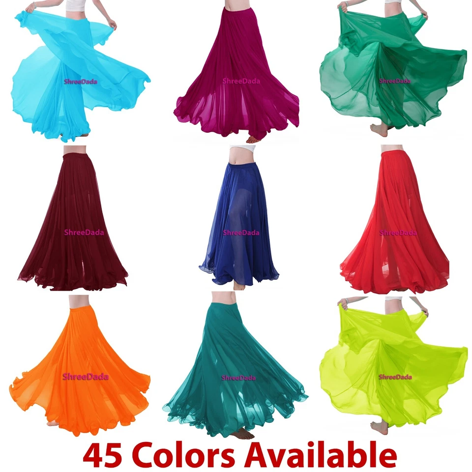 360 Degree Chiffon Full Circle Skirt Belly Dance Jupe Tribal 9 Yard Flamenco - Image 1 of 1