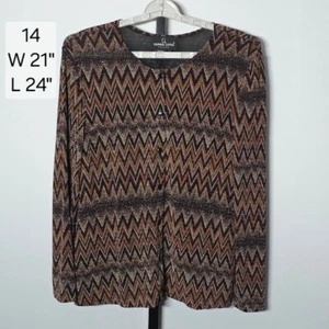 Blusa Chevron Talla 14 Vintage Carole Little Metallic Shimmer DISCO Top Manga Larga - Imagen 1 de 7