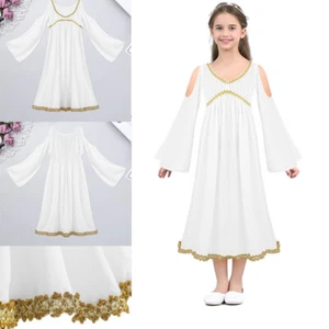 Kids Girl's Greek Roman Fairy Princess Dress Bell Sleeve Grecian Athena Dress - Picture 1 of 22